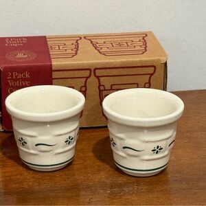 NEW IN BOX LONGABERGER POTTERY WOVEN TRADITIONS HERITAGE GREEN 2 VOTIVE CUPS